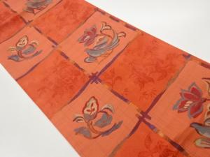 格子に花唐草模様織出し袋帯